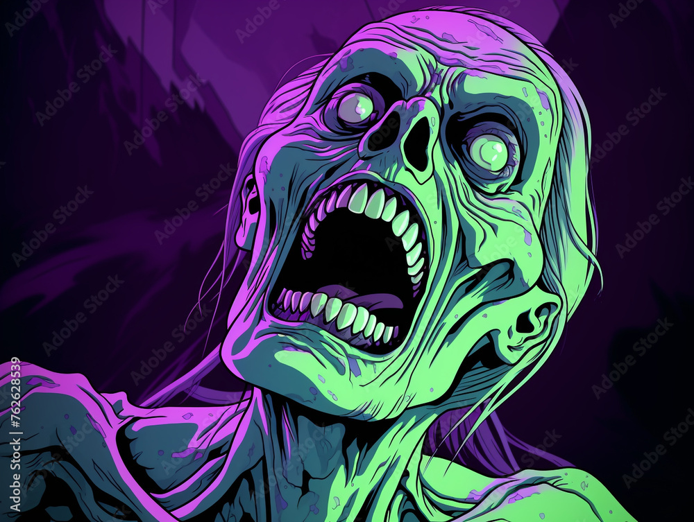 a scary drawing of a wailing dead woman, in the style of purple and emerald сreated with Generative Ai a scary drawing of a wailing dead woman, in the style of purple and emerald сreated with Generative Ai