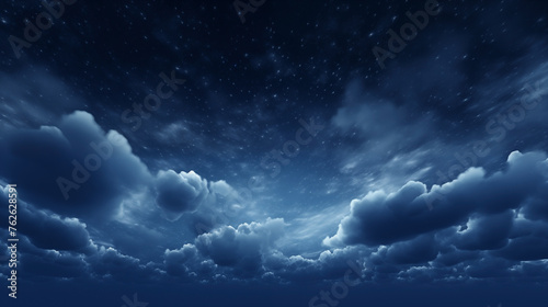 Tranquil night sky background with glowing stars and soft clouds