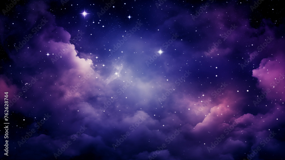 Celestial dreamscape with vibrant purple clouds in star-studded background