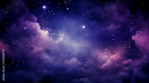 Celestial dreamscape with vibrant purple clouds in star-studded background