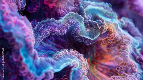 Macro shot of vibrant marine coral with intricate textures. Underwater life and ecosystem concept with a focus on biodiversity