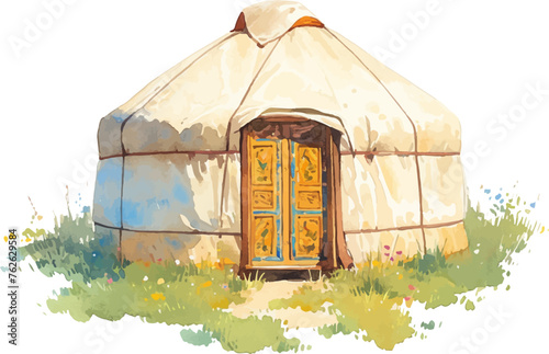 An illustration of yurt in watercolor style