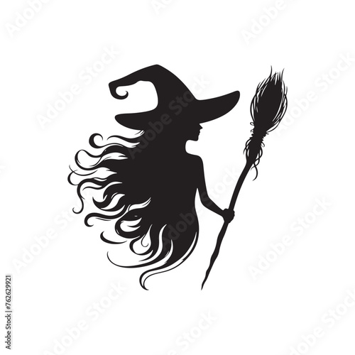 Witching Hour Wonders: Vector Witch Silhouettes Conjuring Mystical Charm and Enchantment in Design, Halloween vector.