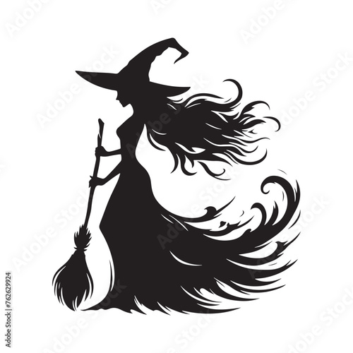 Witching Hour Wonders: Vector Witch Silhouettes Conjuring Mystical Charm and Enchantment in Design, Halloween vector.