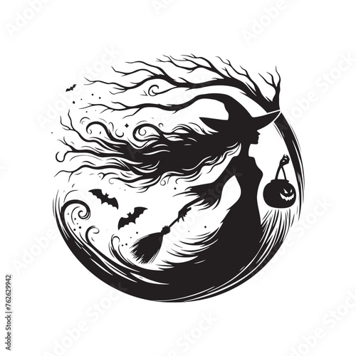 Witching Hour Wonders: Vector Witch Silhouettes Conjuring Mystical Charm and Enchantment in Design, Halloween vector.