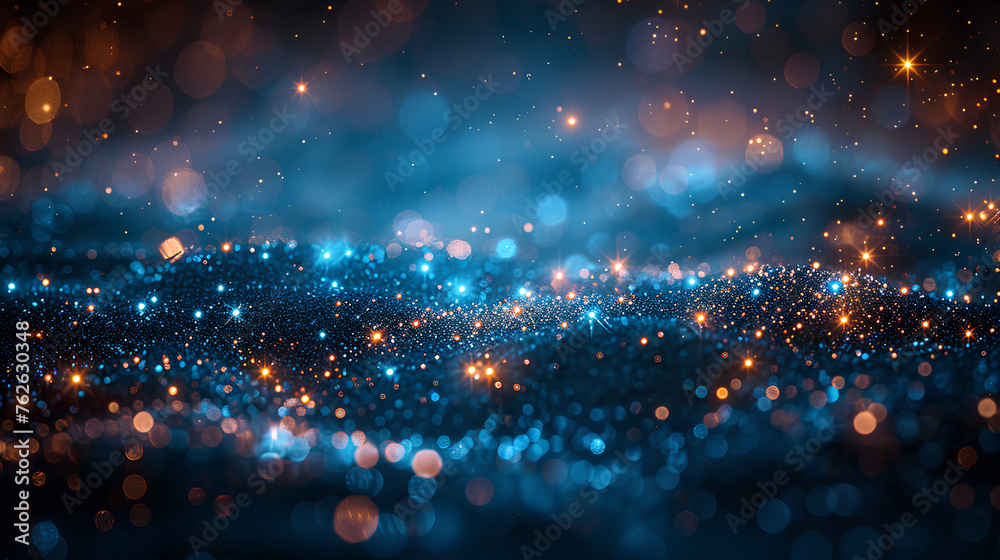 Golden blue starry bokeh fantasy background glittering Golden blue starry bokeh fantasy background glittering