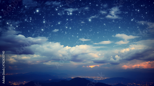 Starry night sky background over mountainous landscape for nature themes