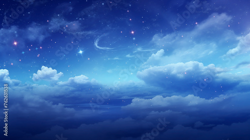 Ethereal sky with twinkling stars and soft clouds as a dreamy background