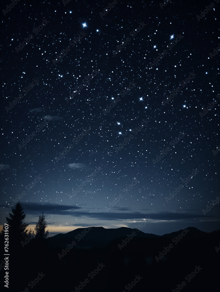 Starlit sky over mountain silhouette background, tranquil night vista