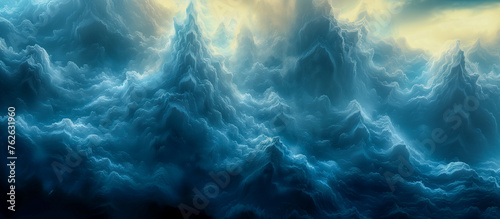 An abstract light blue artwork background. Big ocean waves. 