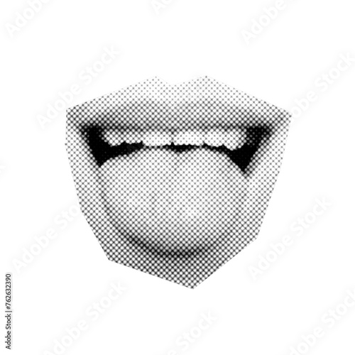 Social media concept. Halftone collage lips.
