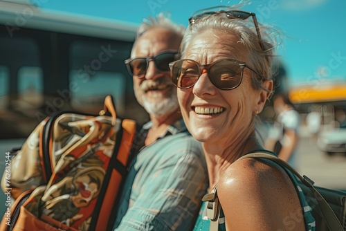 Happy senior couple, man and wife, traveling, active retirement concept © Vitalii Shkurko