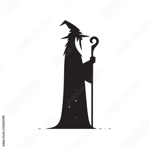 Vector Wizard Silhouettes Conjuring Magic and Mystery with Every Gesture, wizard black illustration.