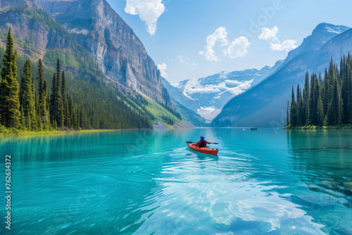 Serene Kayaking in a Mountain Lake © spyrakot