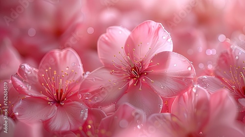 Detailed shot showcases the intricate petals of pink cherry blossoms  symbolizing renewal and the
