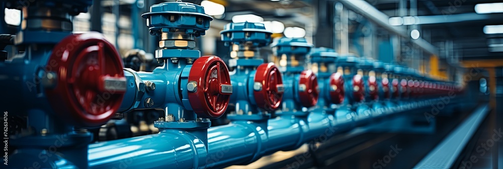 Gas pipelines, valves at a distribution station, a natural gas pumping and processing plant, an industrial image with a place for text, Generative AI. Gas pipelines, valves at a distribution station, a natural gas pumping and processing plant, an industrial image with a place for text, Generative AI.