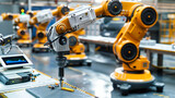 Robotic precision in automotive manufacturing, an industrial robot arm at work on the factory floor