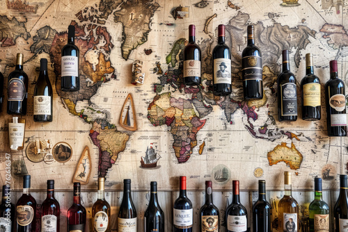 Global Wine Collection on World Map photo