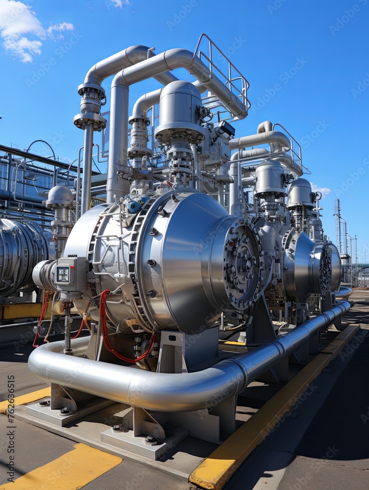 Gas pipelines, valves at a distribution station, a natural gas pumping and processing plant, an industrial image with a place for text, Generative AI. Gas pipelines, valves at a distribution station, a natural gas pumping and processing plant, an industrial image with a place for text, Generative AI.