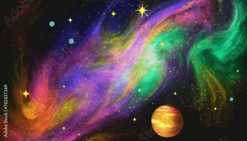 abstract colorful space background with nebula stars and planets