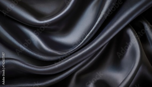 black silk background illustration with dark luxurious fabric draped texture folds in waves of flowing soft pattern abstract satin or velvet cloth in luxury material design for website or fashion