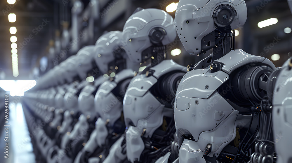 Fototapeta premium Create an image of a manufacturing plant where robots equipped with AI technology optimize production processes.