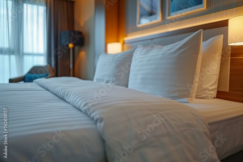 Obraz na płótnie Inviting Composition of a Hotel Room with Emphasis on Comfort and Style w salonie