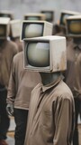 Group of People Standing With Old TVs on Their Heads