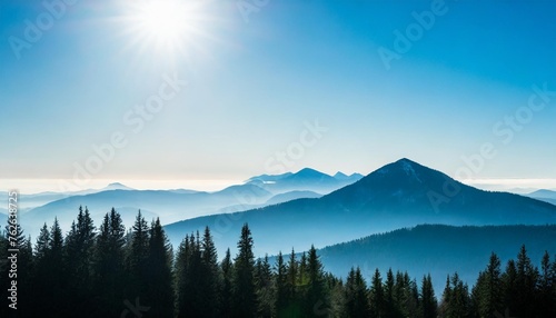 coniferous forest silhouette template landscape with mountains sky and woods panorama background
