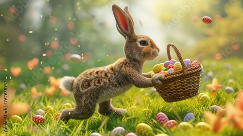 Easter Bunny Holding Basket of Eggs Generative AI