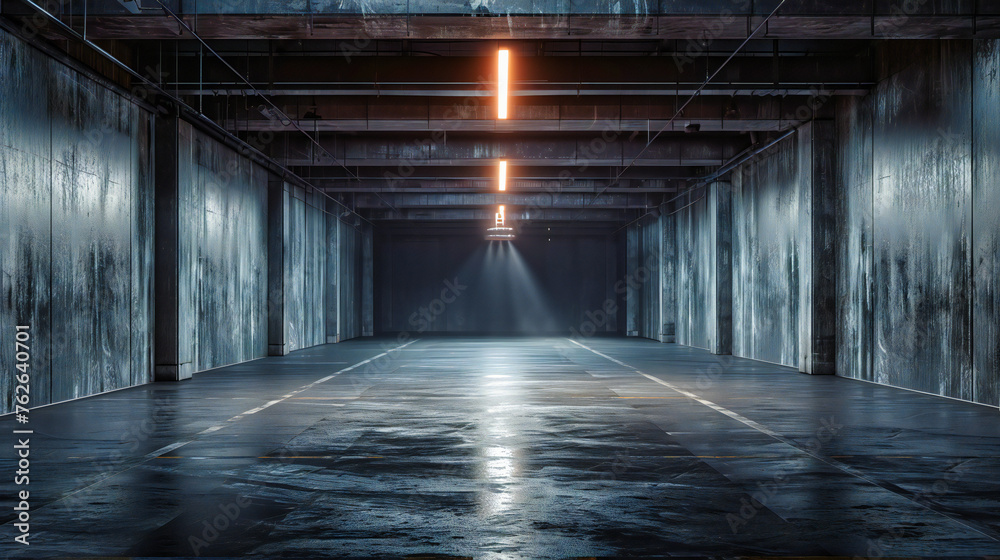Pathway to the Unknown: An Empty, Dark Corridor Offering a Glimpse into the Depths of Industrial Architecture Pathway to the Unknown: An Empty, Dark Corridor Offering a Glimpse into the Depths of Industrial Architecture