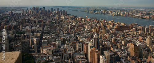 Photography new york city background of highrises and skyscrapers backed by the hudson river
