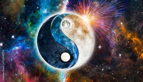 the soul and the cosmic yin yang are celebrating the cosmos and the moon beautiful spiritual illustration of colorful connections to the universe and the creation