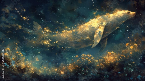  A golden fish swims through shimmering waters in an exquisite painting © Janis