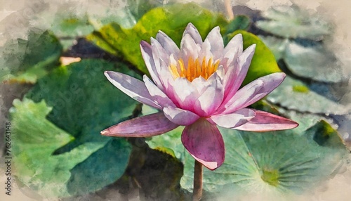 watercolor painting of pink lotus flower