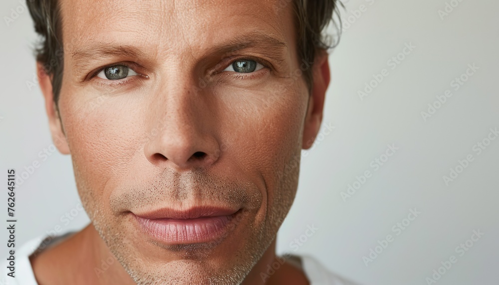 Fototapeta premium Close-Up of a Confident Man with Intense Blue Eyes