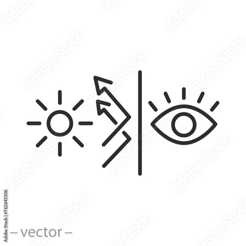 eye protection from sun rays, ultraviolet eyes protect icon, reflection uva or uvb light, thin line symbol on white background - editable stroke vector eps10