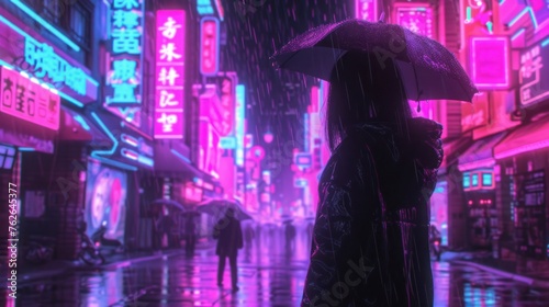 Person Standing in Rain With Umbrella Generative AI © Johnathan