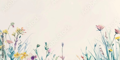 watercolor wildflowers, pastel colors, light cream colored background, empty space for text © Jenia