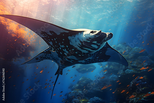 Manta ray underwater, underwater world manta ray fish
