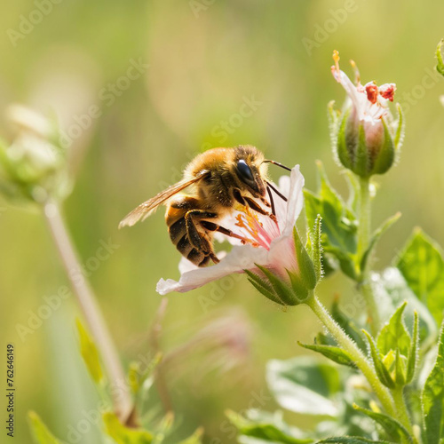 Bee on SMOL Hibiscus flower_Apis mellifera - close up
