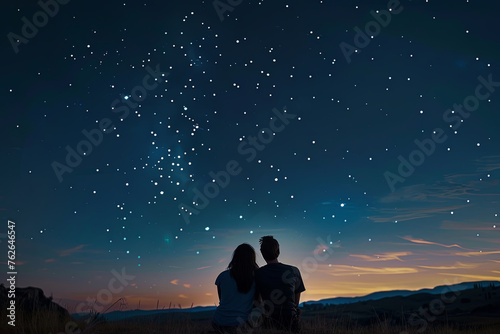 A couple enjoys a serene moment under the night sky  filled with countless stars  sharing a connection as profound as the universe above them.