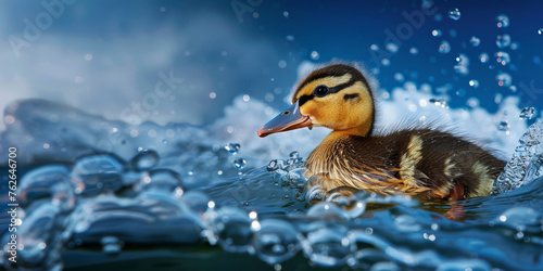 Colorful Duckling Serenely Floating/Swimming on Water Illustration. Generative AI. 