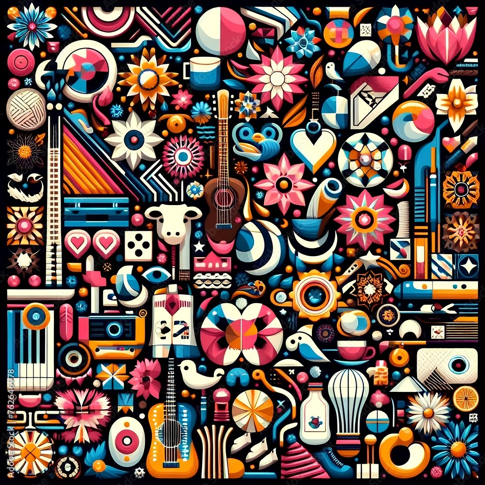 
colorful vector image of random objects