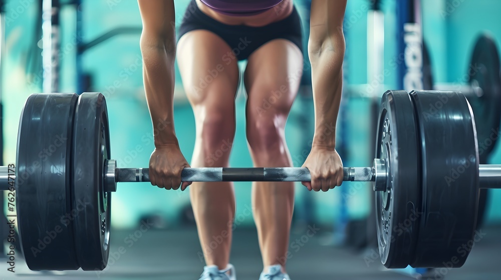 Woman's Hands Performing Deadlifts Fitness Training with Heavy Barbell Woman's Hands Performing Deadlifts Fitness Training with Heavy Barbell