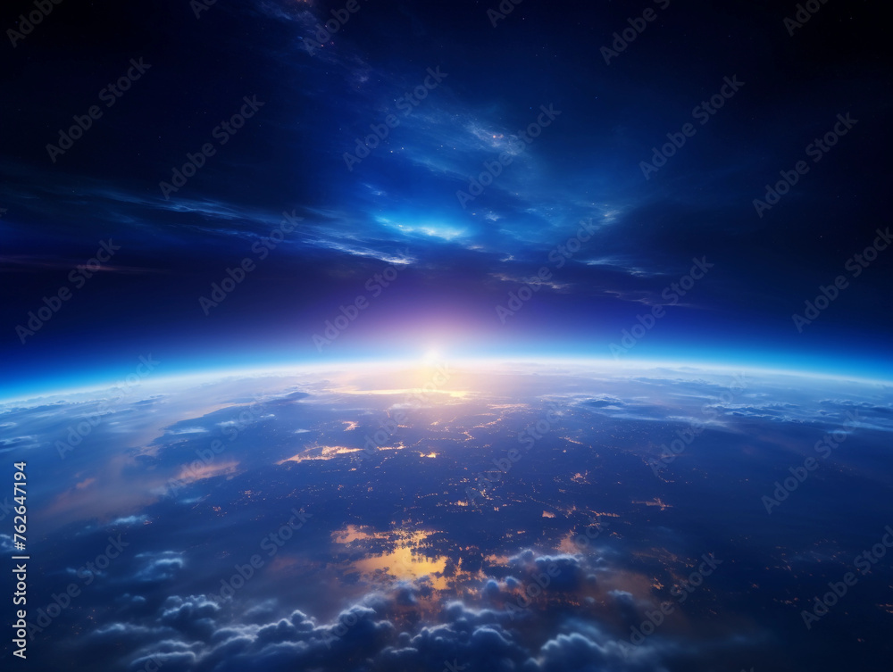 blue sunrise, view of earth from space 