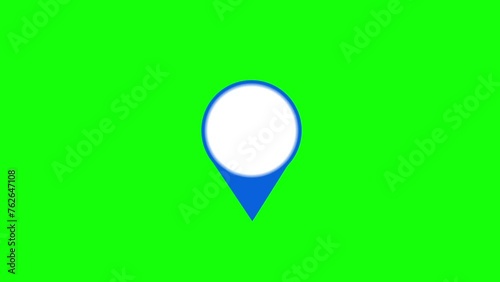 Blue map marker icon. Loop animation on green screen background