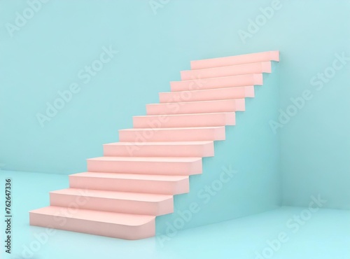 Pink stairs 3D Rendering Illustration Design On Pastel Blue Background