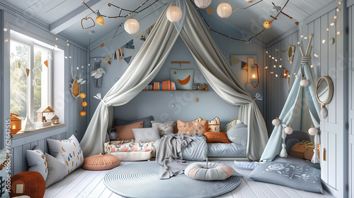 Peaceful pastels kids' chamber, tender hues inspire tranquility