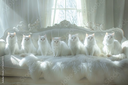 many cats sitting on the sofa photo